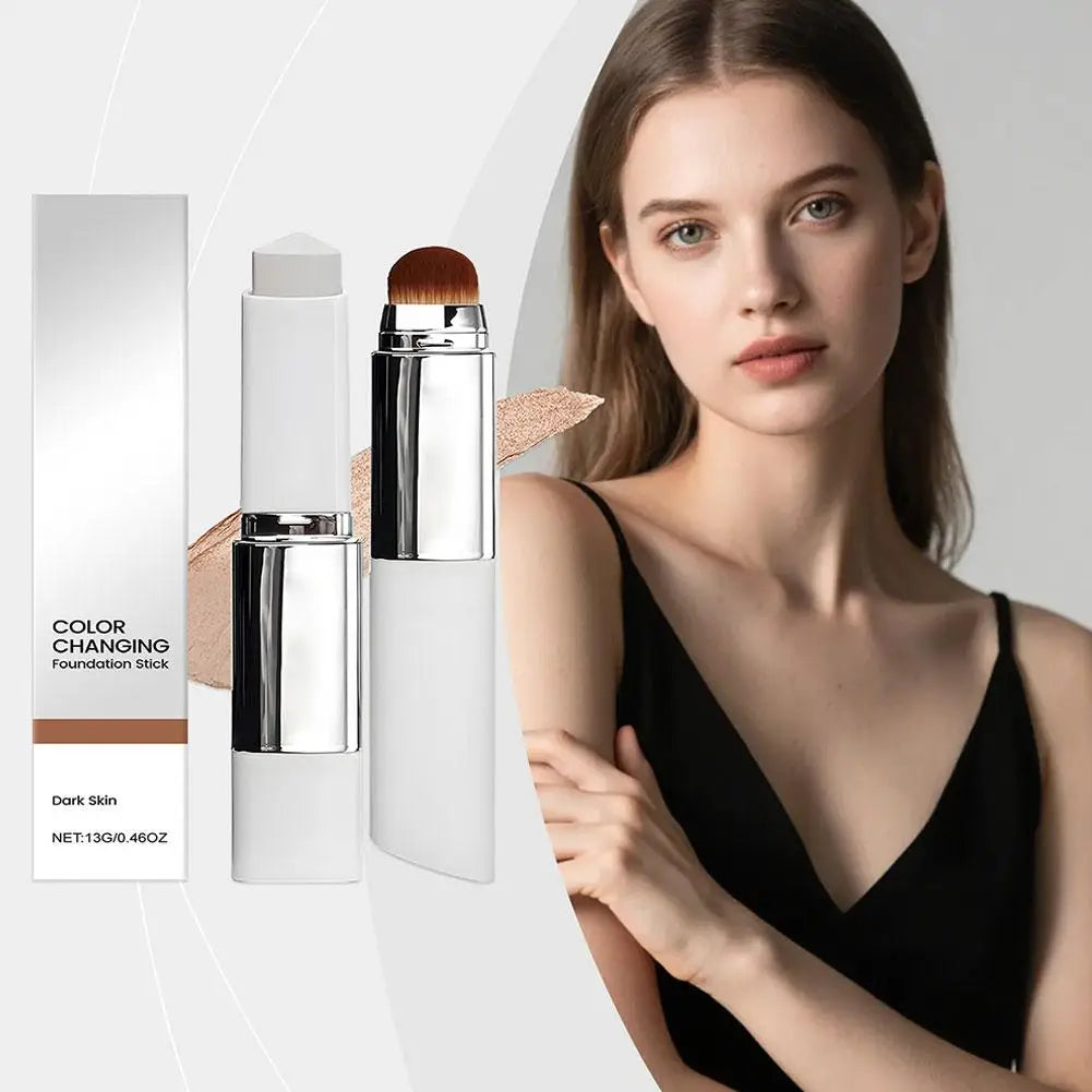 2-in-1 Color-Changing Foundation Stick Liquid Lightweight Moisturizing Brightening Foundation Color Changing For All Skin Types